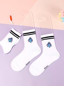 1/5 Pairs Of Stitch Cute Cartoon Pattern Personalized Mid Tube Sports Striped Socks, Made Of Polyester Fiber Material, Fashionable, Casual And Comfortable. The Cartoon Pattern Design Is Diverse, Fashionable, Casual, Breathable And Odor Proof, Suitable For Daily Wear, Campus Seasons, Holiday Gifts, Birthday Gifts, And New Year Gifts. - Multicolor - View 3