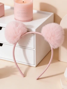 1个可爱毛绒发箍，黑/红/黄三色可选，女孩发饰，时尚日常佩戴头饰，红色 - 黃色 - 查看 5