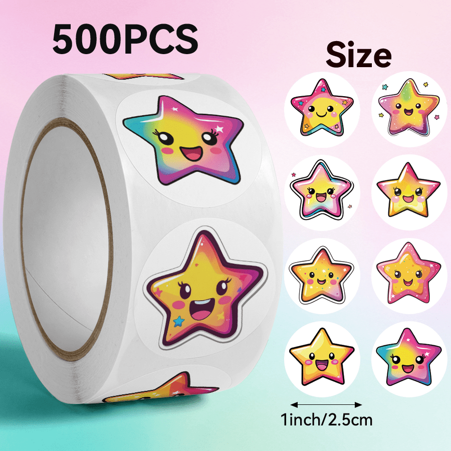 500pcs/Roll Cartoon Star With Hat Pattern Stickers, Ideal For Gift Decoration. Happy New Year, Round Shape, 8-10 Assorted Designs, Size: 2.5 Cm / 1.0 Inch. Suitable For Gift Wrapping, Packaging Bags, Stationery Decoration And More - Multicolor - View 8