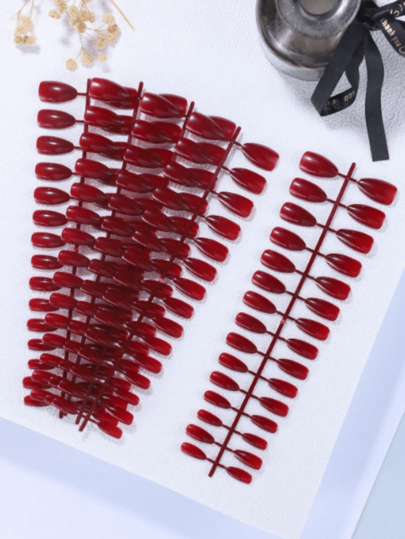 Set de 5 tiras de uñas de unicolor en tono borgoña elegante y minimalista, pegatinas de uñas de cobertura completa