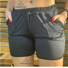 Kit de Shorts Femininos Soltinhos com Bolsos Ideal para Moda Verão - 3 PRETAS / 2 ESTAMPADAS - Visão 4