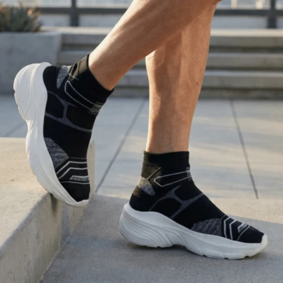 情侣款套脚厚底轻便透气编织网面休闲运动鞋、运动鞋、袜套鞋