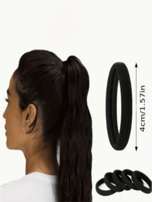 20/50/100pcs Women Black Seamless Hair Ties, Elastic Hair Bands, Hair Scrunchies ,Ponytail Holders ,Hair Rubber Bands ,Hair Rope Head Accessories - Black - View 5