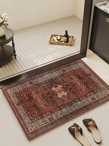 1 件复古风花卉图案地毯/门垫/走廊垫，适用于浴室、厨房、玄关、走廊、床边、客厅、卧室，可机洗，家居装饰 - 彩色 - 查看 4