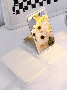 1PC Portable Makeup Mirror, Made Of Polyurethane Leather, Foldable Travel Mirror, Suitable As Gift, Travel Essential, Cosmetics, Easy To Store Birthday Gifts Graduation Home Decor Back To School Room Decor School Supplies | Mirror, Travel Essentials, Mini Mirror, Makeup Bag Essential, Compact Mirror, Small Mirror, Vanity With Mirro(Pink) - 白色 - 查看 2