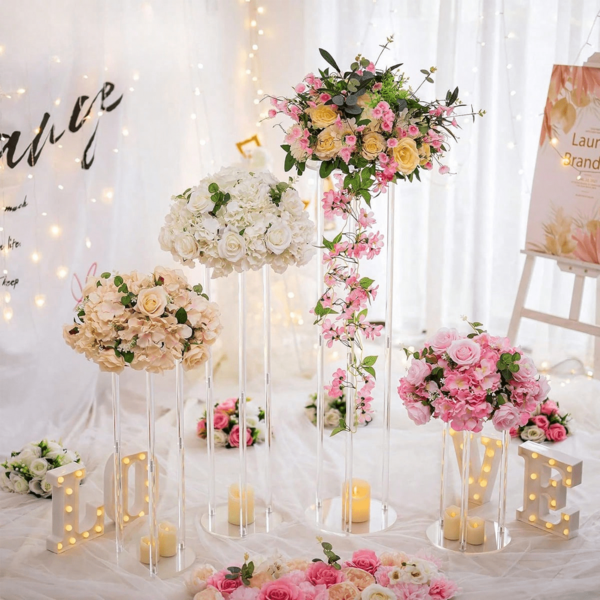 Soporte transparente de acrílico para flores redondo, decoración central de mesa de comedor, soporte de flores de acrílico, decoración elegante para bodas, pieza central geométrica de mesa, para bodas, fiestas de cumpleaños, decoración de mesa de comedor