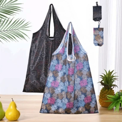 1/2个装可重复使用礼品袋，带提手 - 耐用轻便，可水洗，动物节日图案，适合女性旅行和食品购物