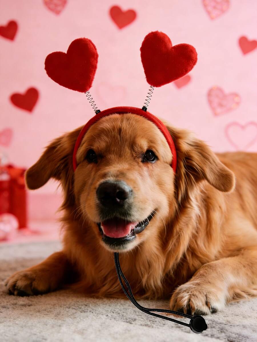 Valentine's Day Velvet Stuffed Heart Headband, Cute Cat Accessories Heart Headpiece, Pet Supplies Gift - Red - View 1