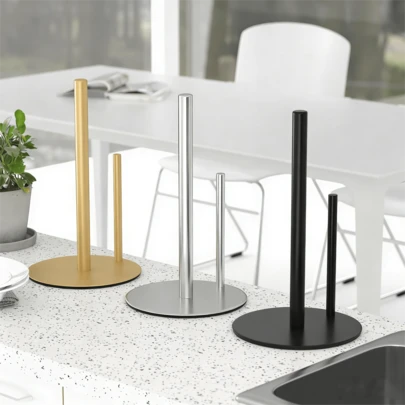 Paper Towel Holder Black, Premium Stainless Steel Kitchen Roll Dispenser, Countertop Roll Organizer With Weighted Base