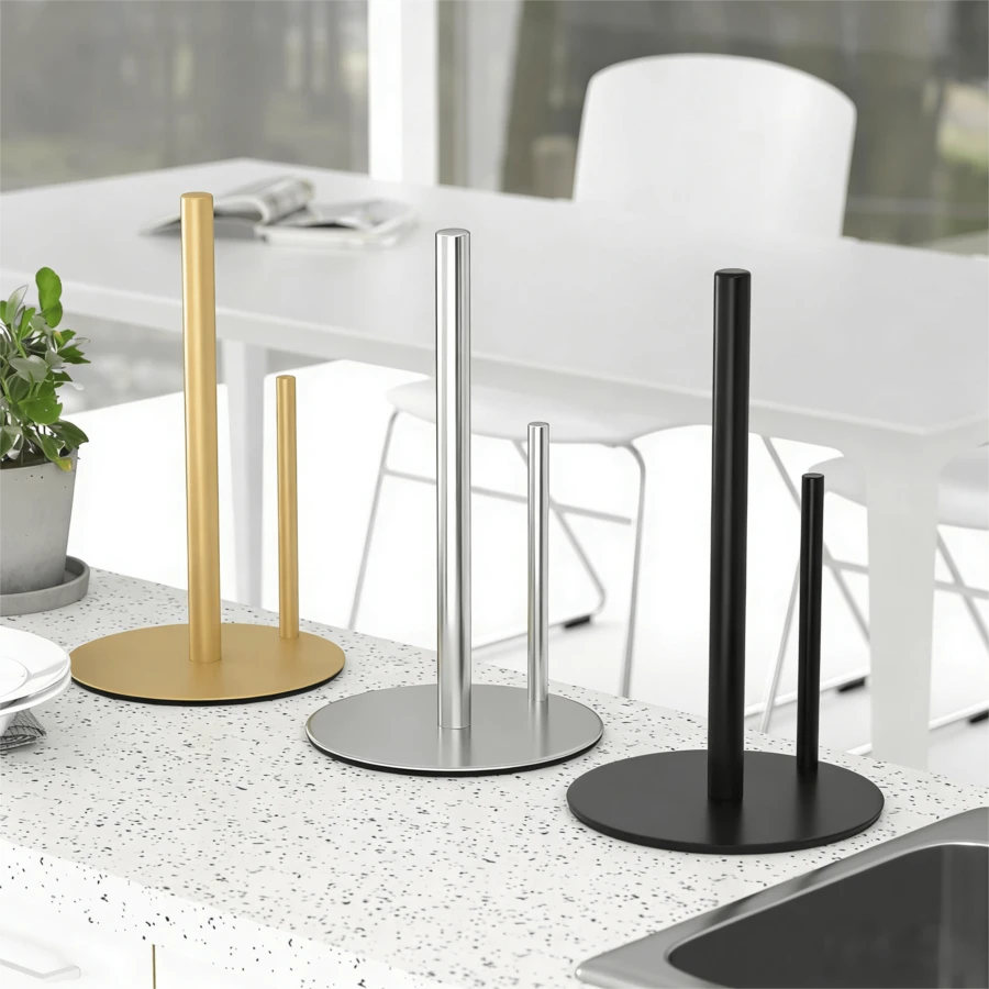 Paper Towel Holder Black, Premium Stainless Steel Kitchen Roll Dispenser, Countertop Roll Organizer With Weighted Base - 黑色 - 查看 1