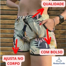 Kit de Shorts Femininos Soltinhos com Bolsos Ideal para Moda Verão - 3 PRETAS / 2 ESTAMPADAS - Visão 2