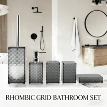 4-5 piezas Juego de baño de acrílico, que incluye dispensador de jabón líquido, portacepillos de dientes, vaso, jabonera, adecuado para tocador de baño, juego de decoración de baño, regalo de cumpleaños, día festivo, inauguración de casa, regalo de Navidad, juego de baño con cortina de ducha, decoración de baño, accesorios de baño, almacenamiento de baño, regalo del Día de San Valentín - Multicolor - Ver 2