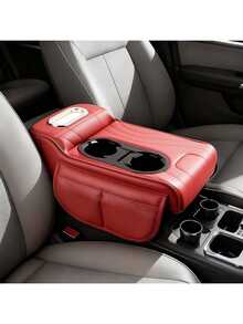 真皮汽车扶手箱垫，中控台盖，通用型汽车扶手套，配备2个杯架，多功能车载纸巾盒，侧边储物袋设计，汽车内饰配件，适用于大多数轿车、SUV、卡车扶手箱增高垫 - 均碼 - 查看 15
