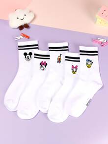 1/5 Pairs Of  Cute Cartoon Pattern Personalized Mid Tube Sports Striped Socks, Made Of Polyester Fiber Material, Fashionable, Casual And Comfortable. The Cartoon Pattern Design Has Various Styles, Fashionable, Casual, Breathable And Odor Proof, Suitable For Daily Wear, Campus Seasons, Holiday Gifts, Birthday Gifts, And New Year Gifts. - Multicolor - View 8
