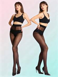 1 Pair - Women's Sheer T-Shirt Style Tights, Ultra-Thin Sexy Black Thigh High Socks, Disposable Thigh High Socks, 20D Minimalist Solid Black Thigh High Socks, Suitable For Pairing With Pantyhose. - T-crotch (black) - View 7