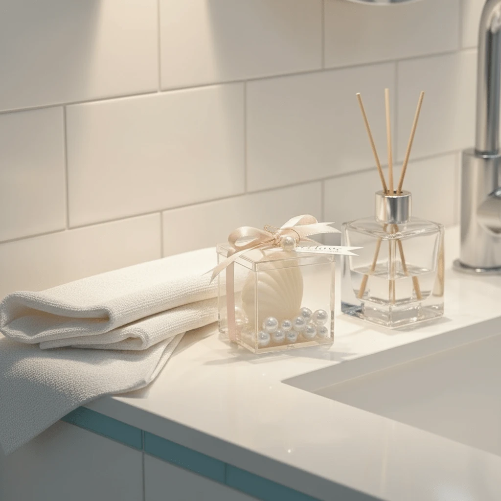 Bộ 6 nến hình vỏ sò kèm ruy băng hồng, ngọc trai và thiệp cảm ơn, thích hợp làm quà tặng đám cưới, quà tặng mừng em bé, trang trí nhà cửa, trang trí theo mùa, tiệc tân gia và các sự kiện ngày lễ.