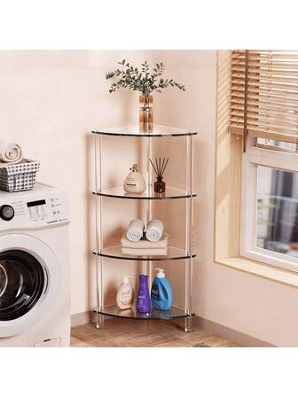 透明亚克力三角形多层置物架，可用作卧室床头柜、沙发边桌、客厅小茶几，时尚美观，可用于摆放香水和装饰品，易于组装和清洁。