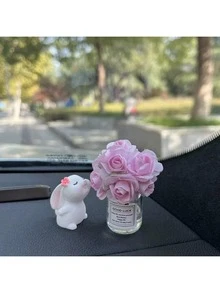 Jarrón de flores de seda en miniatura y difusor de fragancia con forma de conejo para el coche, accesorios de decoración interior del automóvil