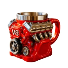 Retro Engine Coffee Mug, V8 Engines Stainless Steel Cup, Personalized Double Wall Insulation Car Mug With Handle Perfect For Father's Day, Christmas, Husband, Mechanic, Car Enthusiast(1pc) - Red - View 12