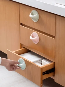 No-Drill Adhesive Sliding Door & Drawer Handle - No-Trace Removal, Heavy-Duty Plastic Cup Style Door Pulls With Firm Grip For, Wardrobes, Cabinets (Residential/Commercial Use Suitable For Doors, Sliding Doors) - Multicolor - View 2