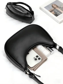 Bolso bandolera tipo axila para mujer, diseño media luna con correa ajustable y amplio espacio interior, estilo minimalista retro adecuado para compras, trabajo, universidad y salidas, regalo perfecto de San Valentín y Navidad, cómodo y ligero para uso diario. - Negro - Ver 3