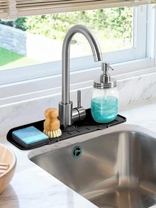 1pc Black Foldable Silicone Sink Splash Guard, Sink Splash Cover, Sink Splash Protector - Multicolor - View 3