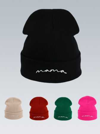 1pc Autumn And Winter 'Mama' Letter Embroidered Warm Knit Hat, Unisex, Multi-Functional Wool Hat, European And American Casual Beanie