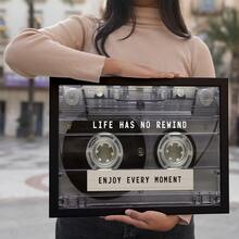 1件可选边框复古磁带墙画，“人生没有重来”名言帆布海报，美观的房间装饰，励志墙画，艺术墙画，礼品，励志音乐海报，客厅、卧室、家居和宿舍装饰画 - 黑與白 - 查看 7