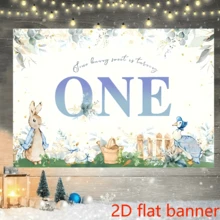 2D Flat Banner 1pc Rabbit Youth Shower Background Blue Flowers And Egg Design, With Cute Rabbit Ducks And Flowers Perfect For Boys' First Birthday And Young People