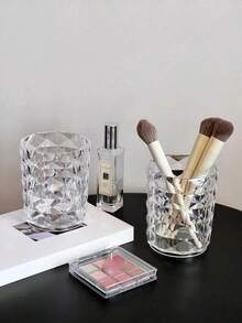 1个透明水晶化妆刷收纳筒，刷架，家用化妆品盒，眉笔，梳子和梳妆台 - 透明 - 查看 9