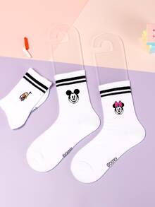 1/5 Pairs Of  Cute Cartoon Pattern Personalized Mid Tube Sports Striped Socks, Made Of Polyester Fiber Material, Fashionable, Casual And Comfortable. The Cartoon Pattern Design Has Various Styles, Fashionable, Casual, Breathable And Odor Proof, Suitable For Daily Wear, Campus Seasons, Holiday Gifts, Birthday Gifts, And New Year Gifts. - Multicolor - View 3