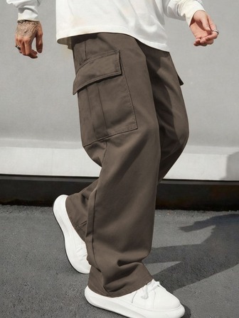 1 pieza Pantalones cargo de unicolor de corte slim con múltiples bolsillos, adecuados para primavera/verano, playa, vacaciones, uso diario, entrenamiento, actividades al aire libre, casual, fitness, trotar, pierna recta, moda urbana, para otoño