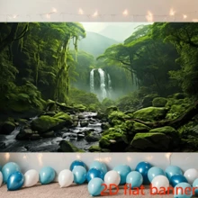 1 pieza Pancarta plana 2D, Telón de fondo de escenario natural elegante con bosque perenne, jungla, roca, arroyo de montaña, fotografía de selva tropical, fondo para fotografía de cumpleaños, eventos, estudio fotográfico, accesorios, suministros para fiesta