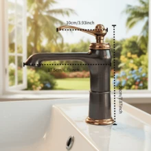 1个黑色青铜和玫瑰金双色浴室洗脸盆龙头，黄铜主体，冷热水控制，豪华工业风台上盆龙头，浴室五金配件，G1/2接口，配2根50厘米软管，G3/8转接头*2 - 仿古款 - 查看 7