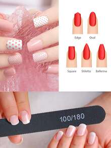 50/25/15/10/5pcs Professional Nail Files, 100/180 Nail Files, Double-Sided Crescent Shape Nail Care Tools, For Home And Salon Use - Black - View 2