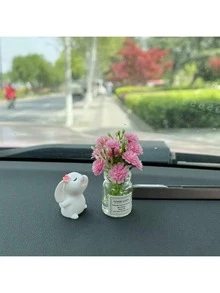 Jarrón de flores de seda en miniatura y difusor de fragancia con forma de conejo para el coche, accesorios de decoración interior del automóvil