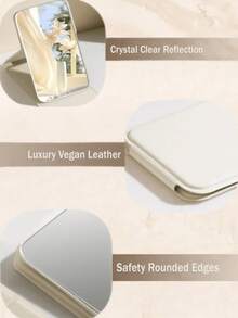 1PC Portable Makeup Mirror, Made Of Polyurethane Leather, Foldable Travel Mirror, Suitable As Gift, Travel Essential, Cosmetics, Easy To Store Birthday Gifts Graduation Home Decor Back To School Room Decor School Supplies | Mirror, Travel Essentials, Mini Mirror, Makeup Bag Essential, Compact Mirror, Small Mirror, Vanity With Mirro(Pink) - 白色 - 查看 7