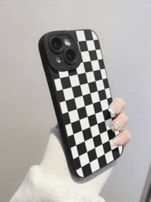 Checkerboard Phone Case, Checkerboard Phone Case, 360 Degree Protection, Lens Protection, Matte TPU Frosted Phone Case Compatible With IPhone & Galaxy, 16, 16 Pro Max, 16 Pro, 16 Plus, Phone Case, Case 17 Pro Max, Covers, Cute Phone Case - Black and White - View 4