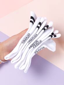 1/5 Pairs Of  Cute Cartoon Pattern Personalized Mid Tube Sports Striped Socks, Made Of Polyester Fiber Material, Fashionable, Casual And Comfortable. The Cartoon Pattern Design Has Various Styles, Fashionable, Casual, Breathable And Odor Proof, Suitable For Daily Wear, Campus Seasons, Holiday Gifts, Birthday Gifts, And New Year Gifts. - Multicolor - View 5