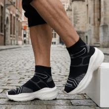 情侣款套脚厚底轻便透气编织网面休闲运动鞋、运动鞋、袜套鞋 - 黑色 - 查看 5