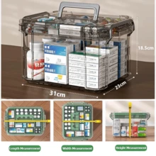 买一送一，购买药盒即可获赠药盒，双层药品收纳盒，透明塑料带提手药盒，家用药柜收纳 - 彩色 - 查看 2