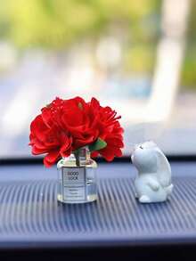 Jarrón de flores de seda en miniatura y difusor de fragancia con forma de conejo para el coche, accesorios de decoración interior del automóvil