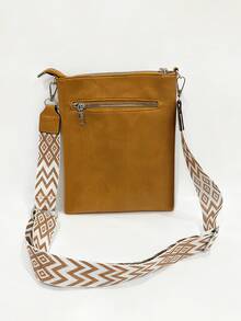 Fashionable Retro Style Crossbody Bag For Women, Multi-Pocket Design With Zipper Pockets, Geometric Wide Shoulder Strap, Essential Stylish Item For Daily Commute - Brown - View 2