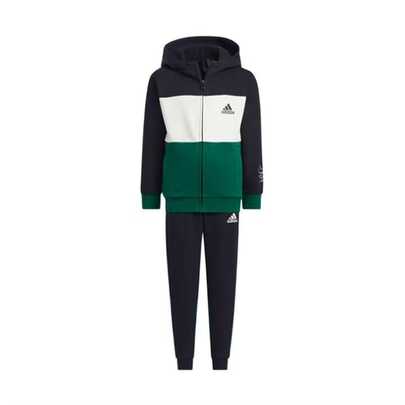  Adidas Children's Color-Blocked Zip-Up Hooded Jacket And Trousers Casual Sportswear Set For Boys And Girls