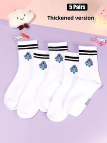 1/5 Pairs Of Stitch Cute Cartoon Pattern Personalized Mid Tube Sports Striped Socks, Made Of Polyester Fiber Material, Fashionable, Casual And Comfortable. The Cartoon Pattern Design Is Diverse, Fashionable, Casual, Breathable And Odor Proof, Suitable For Daily Wear, Campus Seasons, Holiday Gifts, Birthday Gifts, And New Year Gifts. - Multicolor - View 11