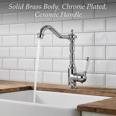 1 Stück Messing-Körper, Messing-Farbe, kombiniert mit klassischem Keramikgriff, geeignet für amerikanischen Landhausstil Badezimmer Dekoration. Passend für Badezimmer Waschtischbecken, glatter und stabiler Wasserfluss, korrosionsbeständiges und alterungsbeständiges Vollkupfermaterial, langanhaltend für den Langzeitgebrauch, erfüllt tägliche Waschbedürfnisse, Einloch-Armatur, Messing-Waschtischarmatur, Vollkupfer-Keramikgriff-Armatur, Luxus-Badezimmer-Hardware, G1/2-Schnittstelle mit 2 Schläuchen