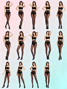 1 Pair - Women's Sheer T-Shirt Style Tights, Ultra-Thin Sexy Black Thigh High Socks, Disposable Thigh High Socks, 20D Minimalist Solid Black Thigh High Socks, Suitable For Pairing With Pantyhose. - T-crotch (black) - View 9