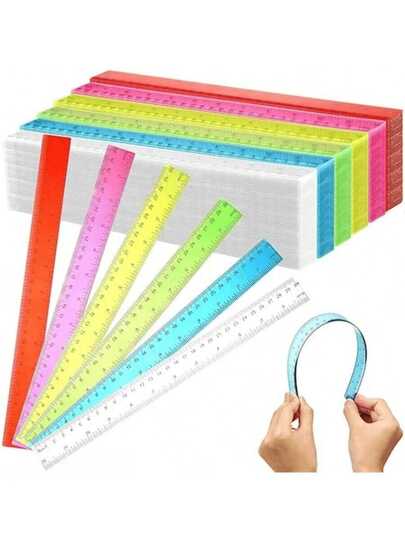 6/12 Pcs 12 Inch Plastic Ruler - Flexible Transparent Multi-Color Ruler, Suitable For Back To School Supplies, With Centimeter And Inch Scales, Ideal For Classroom, Office, Teachers And Students. Office & Learning Supplies