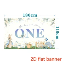 2D Flat Banner 1pc Rabbit Youth Shower Background Blue Flowers And Egg Design, With Cute Rabbit Ducks And Flowers Perfect For Boys' First Birthday And Young People