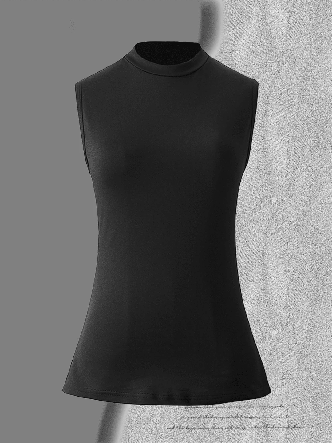 女士黑色无袖高领上衣 - 修身弹力休闲/运动衬衫 2026 - 黑色 - 查看 1